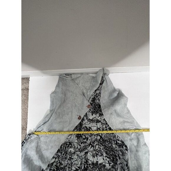 Steel Pony Linen Wearable Art Boho Lagenlook Tunic Dress Small Midi Length Gray - Picture 15 of 16